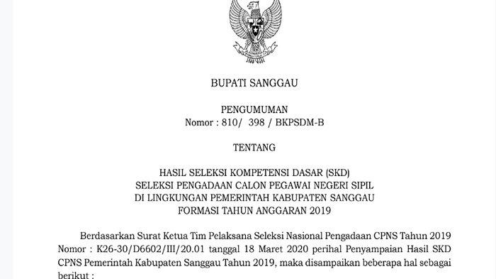 Pengumuman Hasil SKD CPNS 2019 Pemkab Sanggau Kalbar, Ternyata Bisa Dipantau di ssscn.bkn.go.id