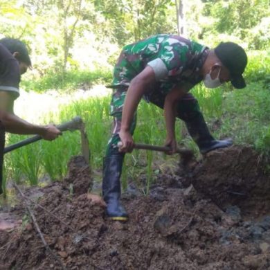 TNI bantu petani di perbatasan bersihkan pengairan sawah
