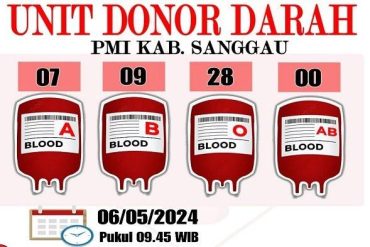 Update Stok Darah Semua Golongan di PMI Sanggau Hari Ini Senin 6 Mei 2024