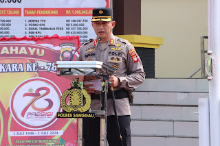 Kapolres Sanggau Pimpin Upacara Korp Raport Kenaikan Pangkat Polri Periode 1 Juli 2024 di lingkungan Polres Sanggau