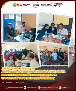 Kolaborasi Dinas Dukcapil dengan Mahasiswa KKN UNTAN Berikan Pelayanan Administrasi Kependudukan di Desa Palem Jaya – Disdukcapil Kab. Sanggau